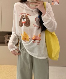 かわいい熊プリント薄手プルオーバー