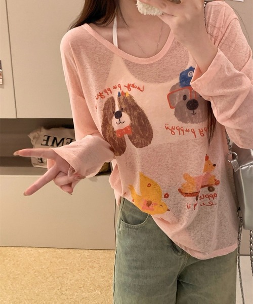 SHOUYO（ショウヨウ）の「かわいい熊プリント薄手プルオーバー（Tシャツ/カットソー・レディース・ブルー/ホワイト/ピンク・M）」の3枚目の写真
