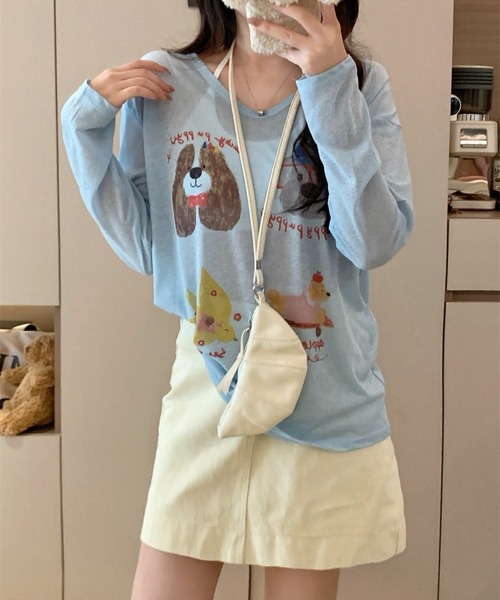 SHOUYO（ショウヨウ）の「かわいい熊プリント薄手プルオーバー（Tシャツ/カットソー・レディース・ブルー/ホワイト/ピンク・M）」の2枚目の写真