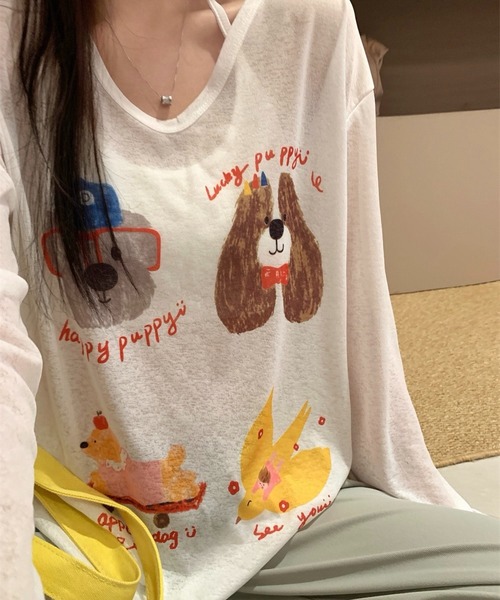 SHOUYO（ショウヨウ）の「かわいい熊プリント薄手プルオーバー（Tシャツ/カットソー・レディース・ブルー/ホワイト/ピンク・M）」の4枚目の写真