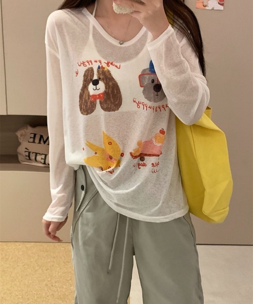 SHOUYO（ショウヨウ）の「かわいい熊プリント薄手プルオーバー（Tシャツ/カットソー・レディース・ブルー/ホワイト/ピンク・M）」の6枚目の写真