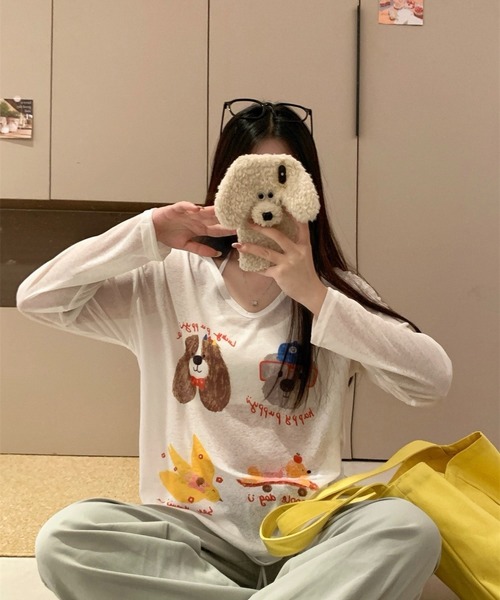 SHOUYO（ショウヨウ）の「かわいい熊プリント薄手プルオーバー（Tシャツ/カットソー・レディース・ブルー/ホワイト/ピンク・M）」の9枚目の写真