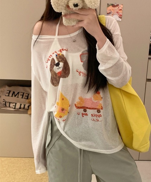 SHOUYO（ショウヨウ）の「かわいい熊プリント薄手プルオーバー（Tシャツ/カットソー・レディース・ブルー/ホワイト/ピンク・M）」の10枚目の写真
