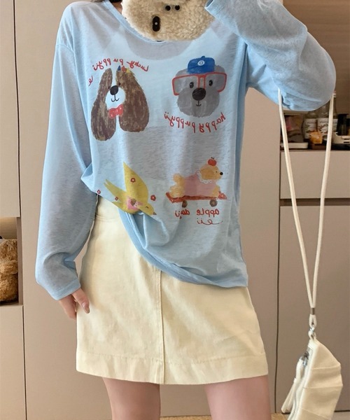 SHOUYO（ショウヨウ）の「かわいい熊プリント薄手プルオーバー（Tシャツ/カットソー・レディース・ブルー/ホワイト/ピンク・M）」の11枚目の写真