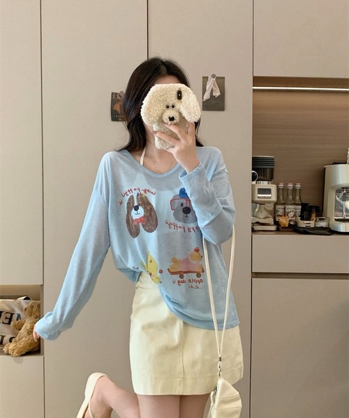 SHOUYO（ショウヨウ）の「かわいい熊プリント薄手プルオーバー（Tシャツ/カットソー・レディース・ブルー/ホワイト/ピンク・M）」の12枚目の写真