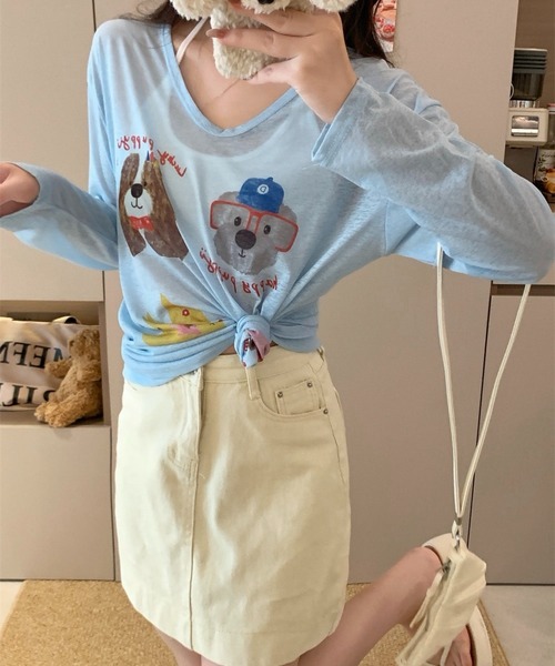 SHOUYO（ショウヨウ）の「かわいい熊プリント薄手プルオーバー（Tシャツ/カットソー・レディース・ブルー/ホワイト/ピンク・M）」の15枚目の写真
