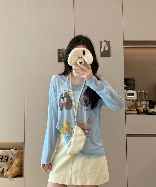 SHOUYO（ショウヨウ）の「かわいい熊プリント薄手プルオーバー（Tシャツ/カットソー・レディース・ブルー/ホワイト/ピンク・M）」の16枚目の写真