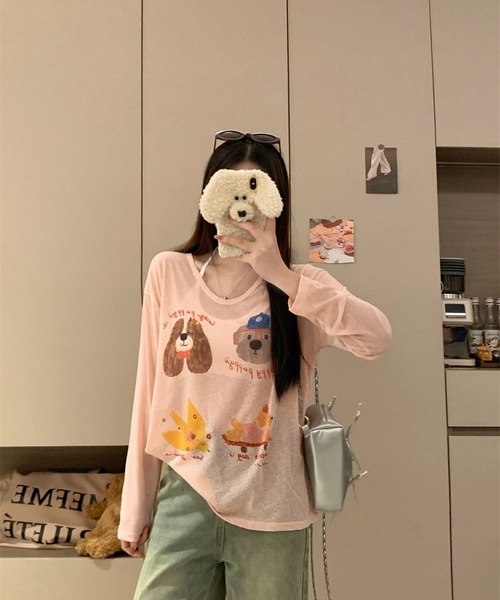 SHOUYO（ショウヨウ）の「かわいい熊プリント薄手プルオーバー（Tシャツ/カットソー・レディース・ブルー/ホワイト/ピンク・M）」の18枚目の写真