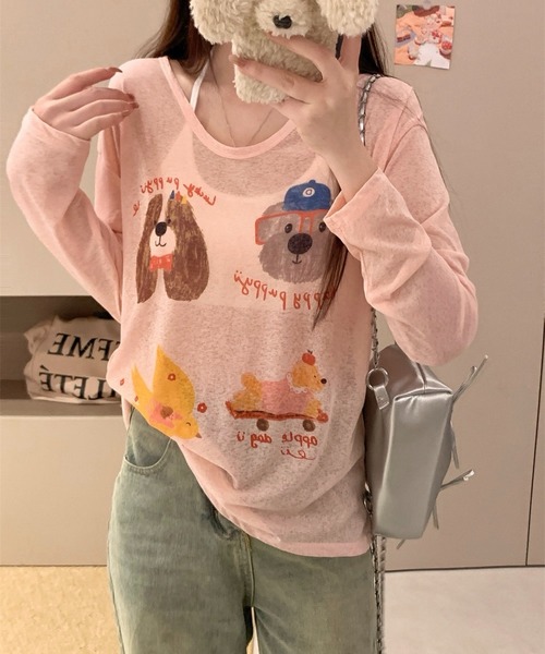 SHOUYO（ショウヨウ）の「かわいい熊プリント薄手プルオーバー（Tシャツ/カットソー・レディース・ブルー/ホワイト/ピンク・M）」の19枚目の写真