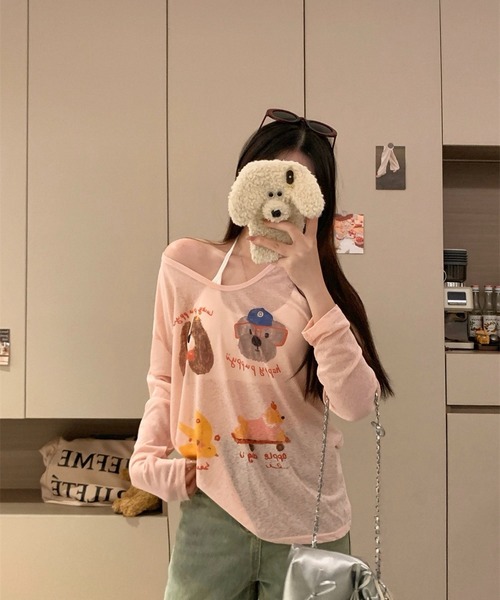 SHOUYO（ショウヨウ）の「かわいい熊プリント薄手プルオーバー（Tシャツ/カットソー・レディース・ブルー/ホワイト/ピンク・M）」の20枚目の写真