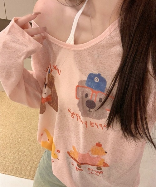 SHOUYO（ショウヨウ）の「かわいい熊プリント薄手プルオーバー（Tシャツ/カットソー・レディース・ブルー/ホワイト/ピンク・M）」の21枚目の写真