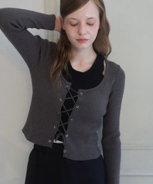 ホルターネックレースアップニット/ Halter-neck lace-up knit top