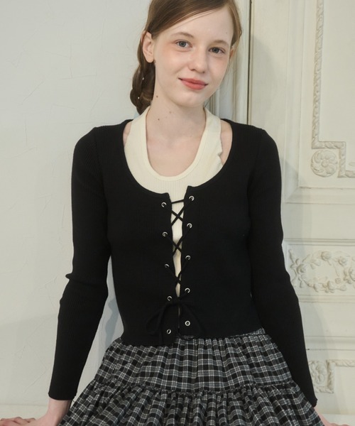 Birthday room(バースデイルーム)の「ホルターネックレースアップニット/ Halter-neck lace-up knit top(ニット/セーター・レディース・ブラック/グレー・FREE)」の8枚目の写真