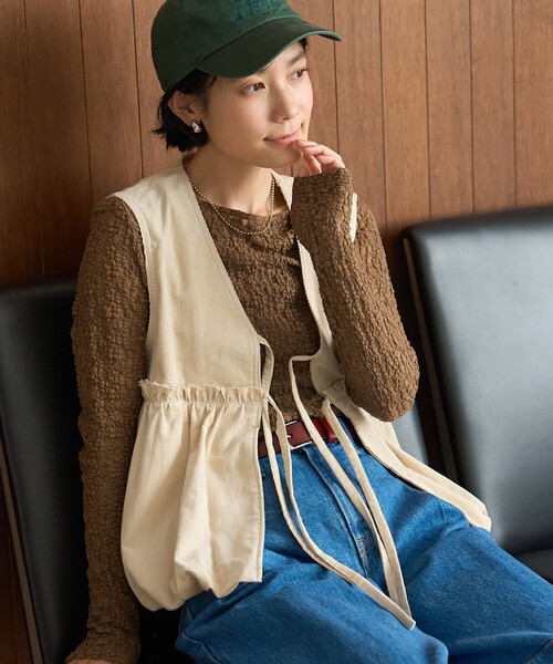 FREAK'S STORE(フリークスストア)の「RED KAP × FREAK'S STORE/レッドキャップ 別注 コーデュロイ 裾バルーンリボンベスト(ベスト・レディース・ワインレッド/ナチュラル/チャコールグレー・フリ-)」の7枚目の写真