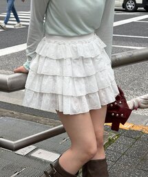 (ベロア調 / レース)フリルティアードミニスカパン