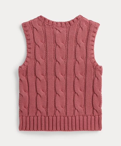 POLO RALPH LAUREN CHILDRENSWEAR（ポロ ラルフ ローレン チルドレンズウェア）の「ケーブルニット コットン セーター ベスト（ベスト・キッズ・ピンク・6/4/3）」の2枚目の写真