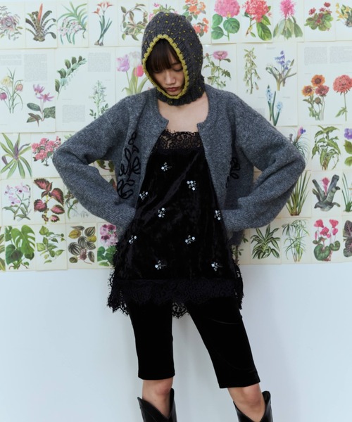 flaeu(フラユ)の「Flower Embroidery Velour Lace Cami(キャミソール・レディース・ブラック・FREE)」の5枚目の写真