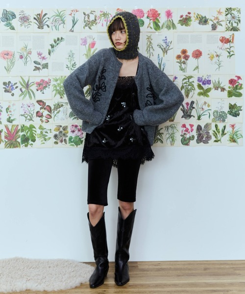 flaeu(フラユ)の「Flower Embroidery Velour Lace Cami(キャミソール・レディース・ブラック・FREE)」の6枚目の写真