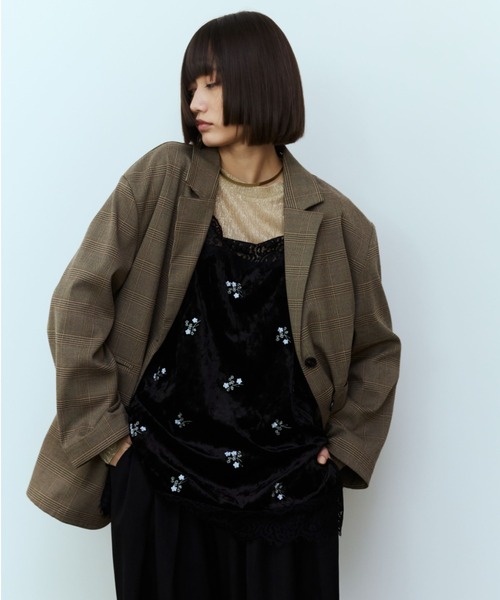 flaeu(フラユ)の「Flower Embroidery Velour Lace Cami(キャミソール・レディース・ブラック・FREE)」の8枚目の写真