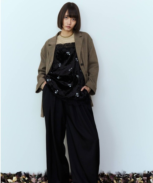 flaeu(フラユ)の「Flower Embroidery Velour Lace Cami(キャミソール・レディース・ブラック・FREE)」の9枚目の写真