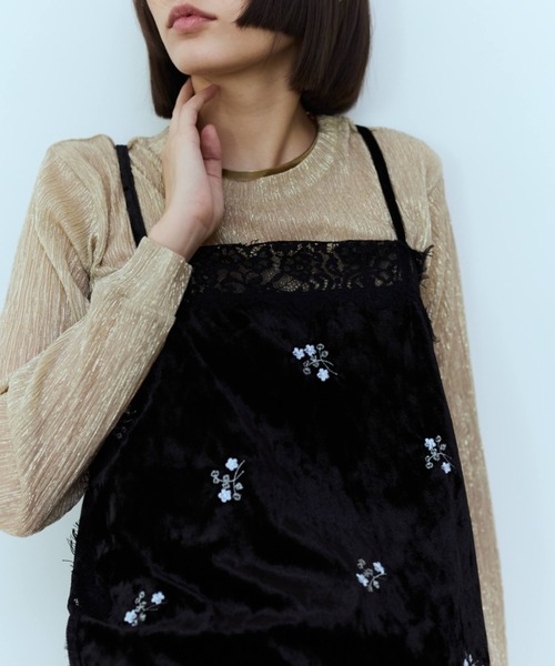 flaeu(フラユ)の「Flower Embroidery Velour Lace Cami(キャミソール・レディース・ブラック・FREE)」の11枚目の写真