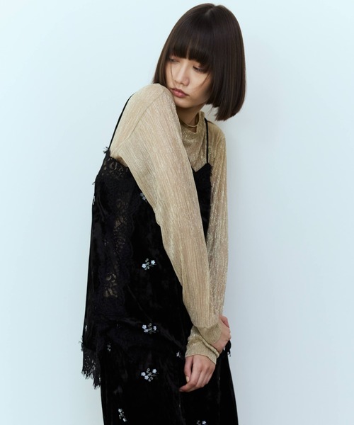 flaeu(フラユ)の「Flower Embroidery Velour Lace Cami(キャミソール・レディース・ブラック・FREE)」の12枚目の写真
