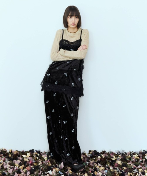 flaeu(フラユ)の「Flower Embroidery Velour Lace Cami(キャミソール・レディース・ブラック・FREE)」の15枚目の写真