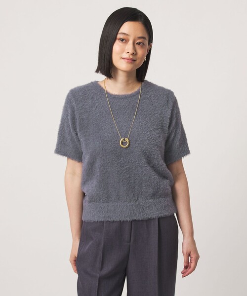 A DAY IN THE LIFE UNITED ARROWS(アデイインザライフユナイテッドアローズ)の「フェザー クルーネック ショートスリーブニット-ウォッシャブル- <A DAY IN THE LIFE>(ニット/セーター・レディース・ナチュラル/モカ/ダークグレー・FREE)」の2枚目の写真