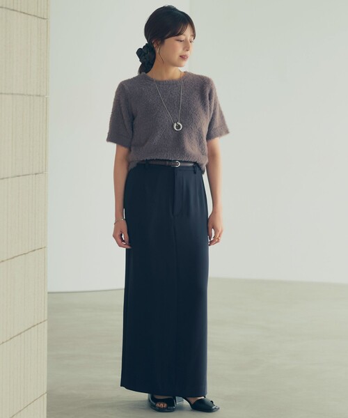 A DAY IN THE LIFE UNITED ARROWS(アデイインザライフユナイテッドアローズ)の「フェザー クルーネック ショートスリーブニット-ウォッシャブル- <A DAY IN THE LIFE>(ニット/セーター・レディース・ナチュラル/モカ/ダークグレー・FREE)」の3枚目の写真