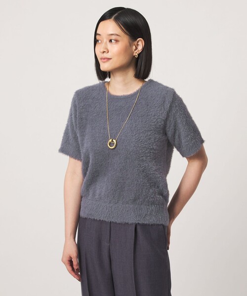 A DAY IN THE LIFE UNITED ARROWS(アデイインザライフユナイテッドアローズ)の「フェザー クルーネック ショートスリーブニット-ウォッシャブル- <A DAY IN THE LIFE>(ニット/セーター・レディース・ナチュラル/モカ/ダークグレー・FREE)」の4枚目の写真