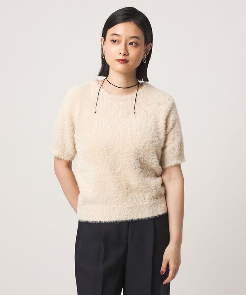 A DAY IN THE LIFE UNITED ARROWS(アデイインザライフユナイテッドアローズ)の「フェザー クルーネック ショートスリーブニット-ウォッシャブル- <A DAY IN THE LIFE>(ニット/セーター・レディース・ナチュラル/モカ/ダークグレー・FREE)」の6枚目の写真