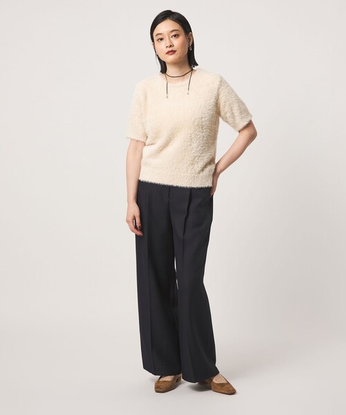 A DAY IN THE LIFE UNITED ARROWS(アデイインザライフユナイテッドアローズ)の「フェザー クルーネック ショートスリーブニット-ウォッシャブル- <A DAY IN THE LIFE>(ニット/セーター・レディース・ナチュラル/モカ/ダークグレー・FREE)」の7枚目の写真