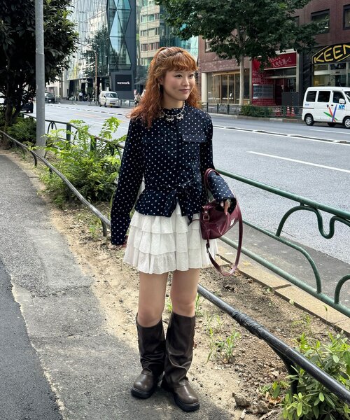 CIAOPANIC（チャオパニック）の「ドット柄スタンドネックベルトシャツジャケット（シャツ/ブラウス・レディース・ネイビー/グレー/ピンク・ONE SIZE）」の19枚目の写真
