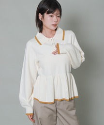 配色ラインペプラムポロニット