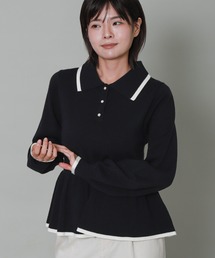 配色ラインペプラムポロニット