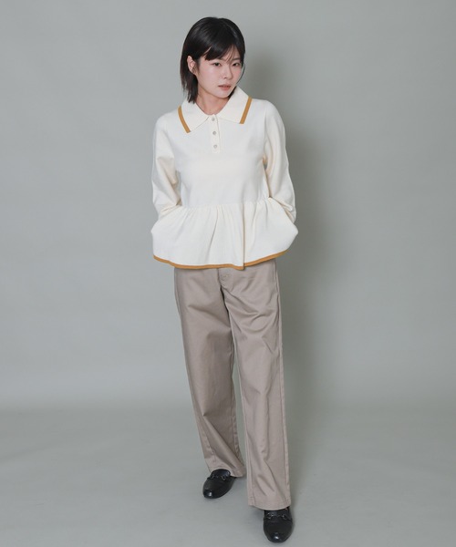 libelle more（リベル モア）の「配色ラインペプラムポロニット（ニット/セーター・レディース・杢グレー/ブラック/アイボリー/ブルーグレー・M）」の5枚目の写真