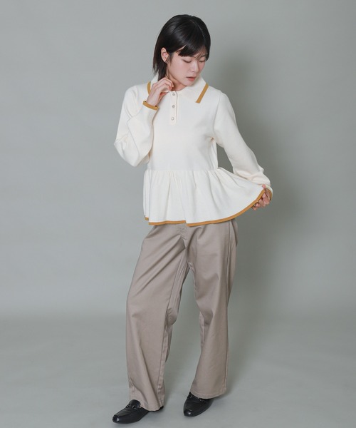 libelle more（リベル モア）の「配色ラインペプラムポロニット（ニット/セーター・レディース・杢グレー/ブラック/アイボリー/ブルーグレー・M）」の6枚目の写真