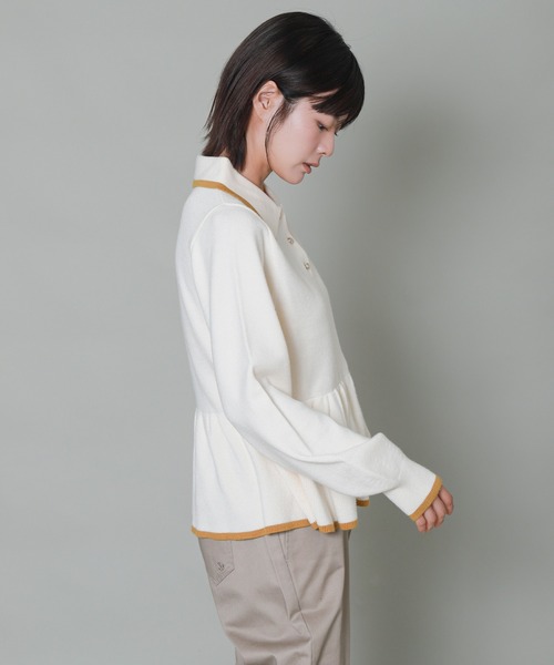 libelle more（リベル モア）の「配色ラインペプラムポロニット（ニット/セーター・レディース・杢グレー/ブラック/アイボリー/ブルーグレー・M）」の7枚目の写真