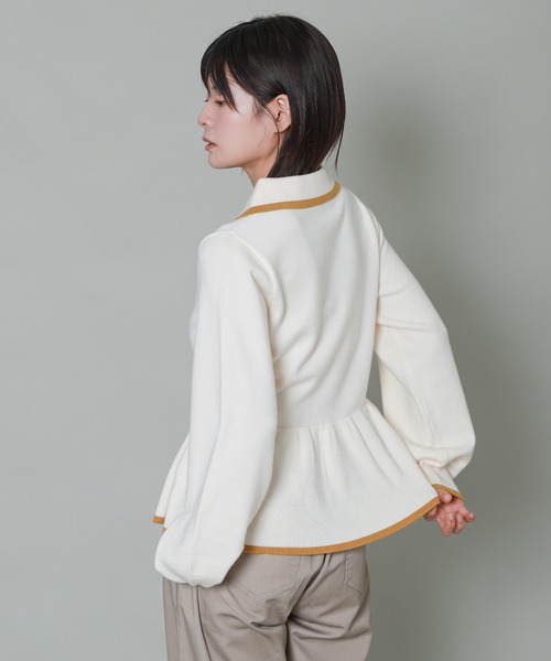 libelle more（リベル モア）の「配色ラインペプラムポロニット（ニット/セーター・レディース・杢グレー/ブラック/アイボリー/ブルーグレー・M）」の8枚目の写真