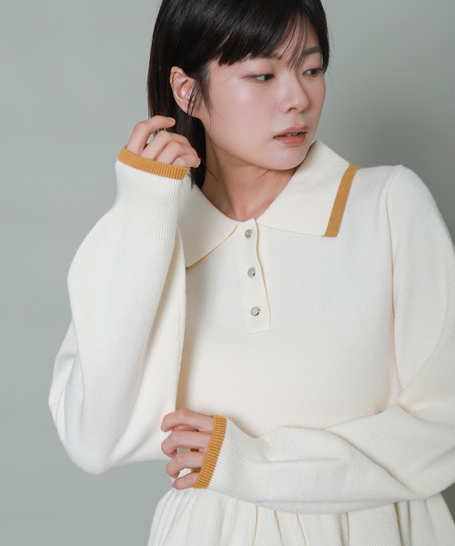 libelle more（リベル モア）の「配色ラインペプラムポロニット（ニット/セーター・レディース・杢グレー/ブラック/アイボリー/ブルーグレー・M）」の11枚目の写真
