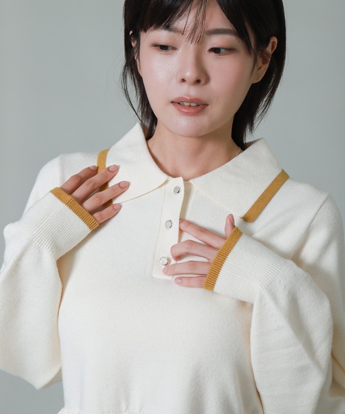 libelle more（リベル モア）の「配色ラインペプラムポロニット（ニット/セーター・レディース・杢グレー/ブラック/アイボリー/ブルーグレー・M）」の12枚目の写真