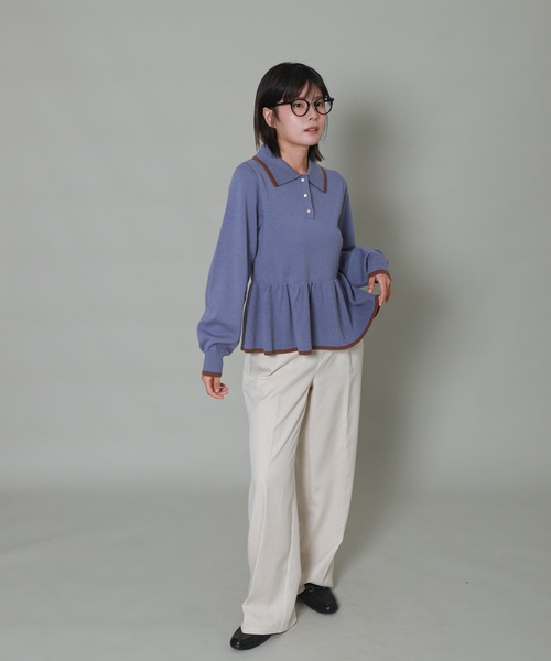 libelle more（リベル モア）の「配色ラインペプラムポロニット（ニット/セーター・レディース・杢グレー/ブラック/アイボリー/ブルーグレー・M）」の13枚目の写真