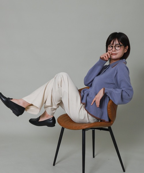 libelle more（リベル モア）の「配色ラインペプラムポロニット（ニット/セーター・レディース・杢グレー/ブラック/アイボリー/ブルーグレー・M）」の17枚目の写真