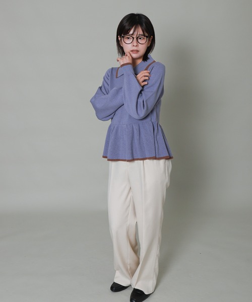 libelle more（リベル モア）の「配色ラインペプラムポロニット（ニット/セーター・レディース・杢グレー/ブラック/アイボリー/ブルーグレー・M）」の20枚目の写真