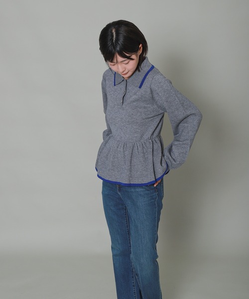 libelle more（リベル モア）の「配色ラインペプラムポロニット（ニット/セーター・レディース・杢グレー/ブラック/アイボリー/ブルーグレー・M）」の21枚目の写真