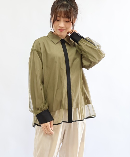 etre relie(エトレリー)の「チュールレイヤードブラウス(無地)(シャツ/ブラウス・レディース・ライトグレー/カーキ/チャコールグレー/ブラック・MEDIUM)」の4枚目の写真