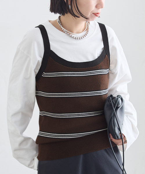 journal standard L'essage(ジャーナルスタンダードレサージュ)の「CASHWOOLエクストラファインメリノ キャミソール(ニット/セーター・レディース・チャコールグレー/レッド/ブラウン・FREE)」の12枚目の写真