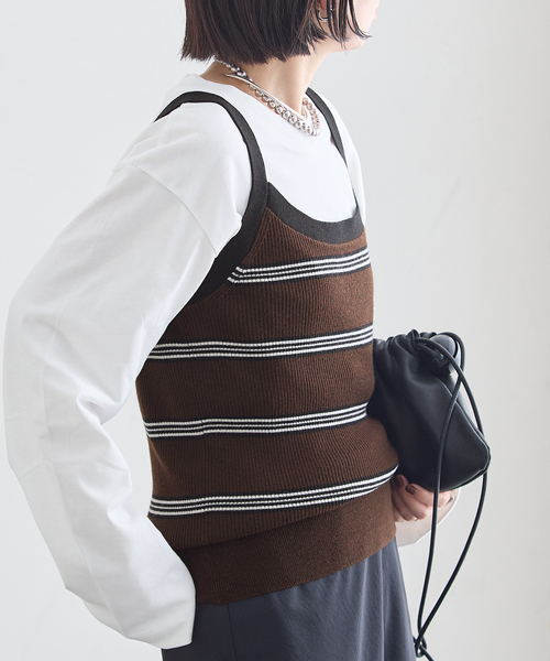 journal standard L'essage(ジャーナルスタンダードレサージュ)の「CASHWOOLエクストラファインメリノ キャミソール(ニット/セーター・レディース・チャコールグレー/レッド/ブラウン・FREE)」の13枚目の写真