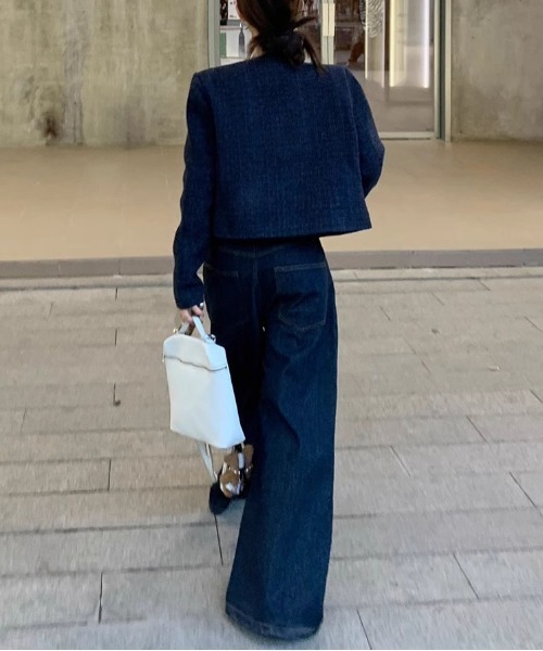 &soiree(アンドソワレ)の「ノーカラーツイードライクジャケット(ノーカラージャケット・レディース・ネイビー・MEDIUM/LARGE/X-LARGE)」の4枚目の写真