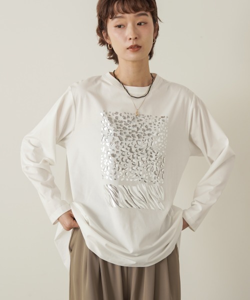 Bou Jeloud(ブージュルード)の「レイヤードレオパチュニック(チュニック・レディース・オフホワイト/チャコールグレー・FREE)」の3枚目の写真